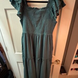 Baltic Born Teal Maxi Dress with Ruffle Sleeves